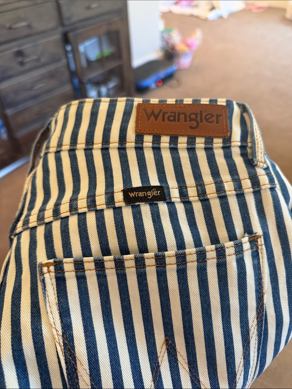 Wrangler Navy and White Vertical Stripe Flare Pants - Picture 5 of 5